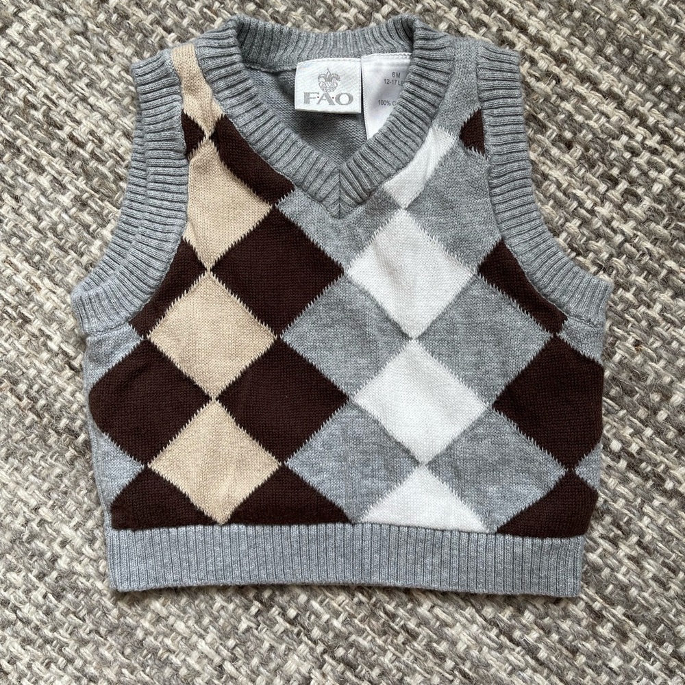 FAO knit‎ sweater vest size 6 mo cotton pictures infant preppy argyle baby boy